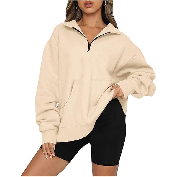 Women's Half Zip Hoodies Oversized Long Sleeve Sweatshirts Solid