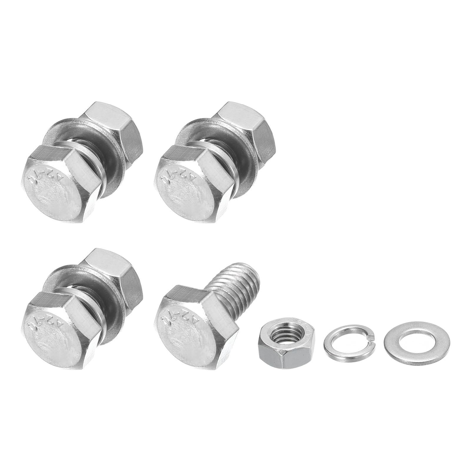 METALLIXITY Hex Head Screws Bolts, Nuts, Flat & Lock Washers Kits (M8-1.25x16mm) 4 Set, Stainless Steel Fully Threaded Machine Screws Bolt Set - for Home Appliance Equipment