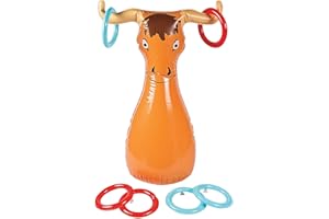 Fun Express Inflatable Bull Ring Toss - Improve Aim with 6 Inflatable Rings and Steer Horns - Easy Setup Western Cowboy Ring Toss Game for Kids Parties