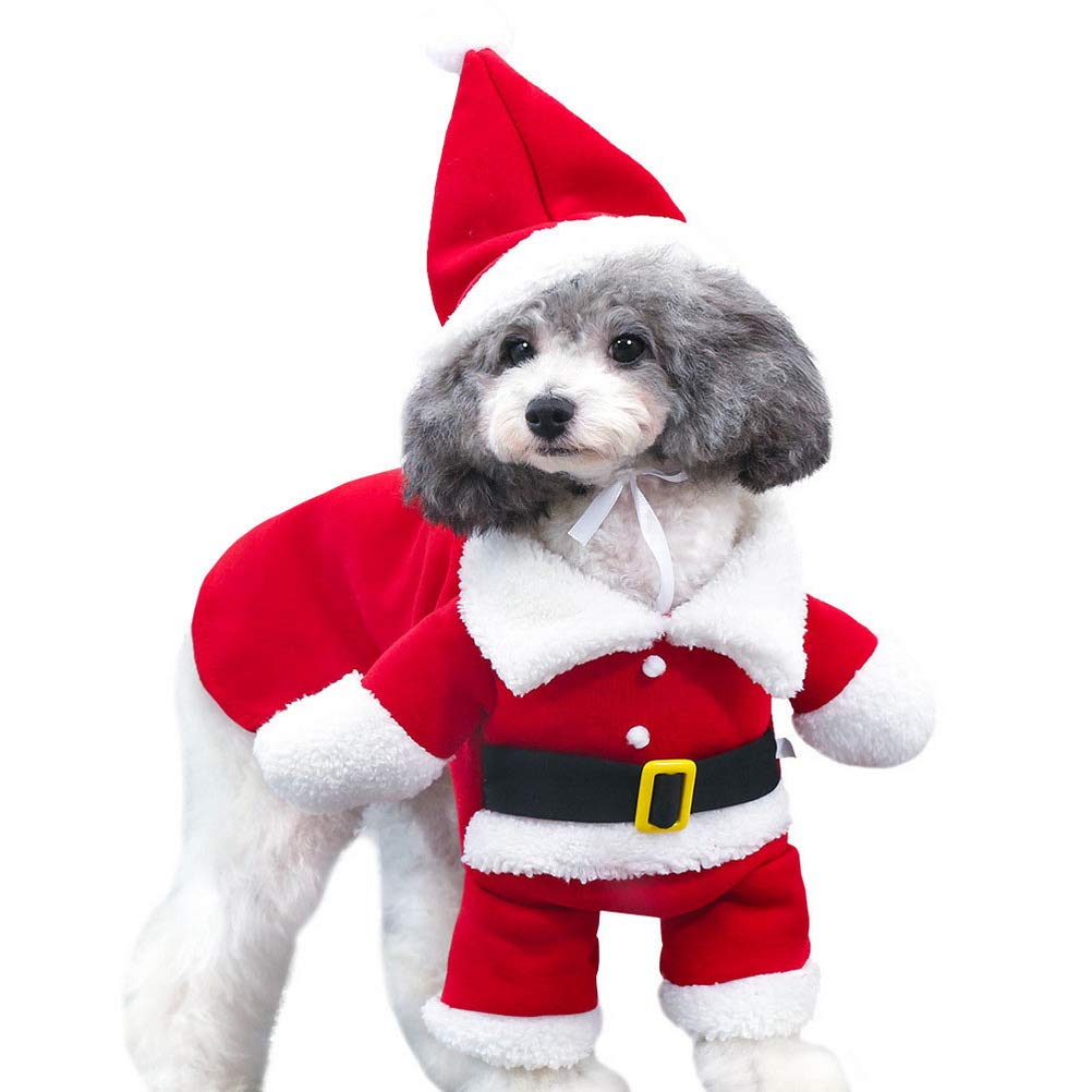 Kuou Cat Christmas Outfit - Santa Claus Pet Hoodie Coat for Small Medium Dogs Cats (M Size)