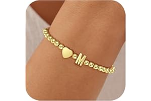 Fezodo Christmas Gifts for Grandkids Teens Girls - 18K Gold Plated Initial Bracelets for Women Girls Heart Initial Bracelet Dainty Gold Bracelets Christmas Gift for Women Teen Girl Gifts Trendy Stuff