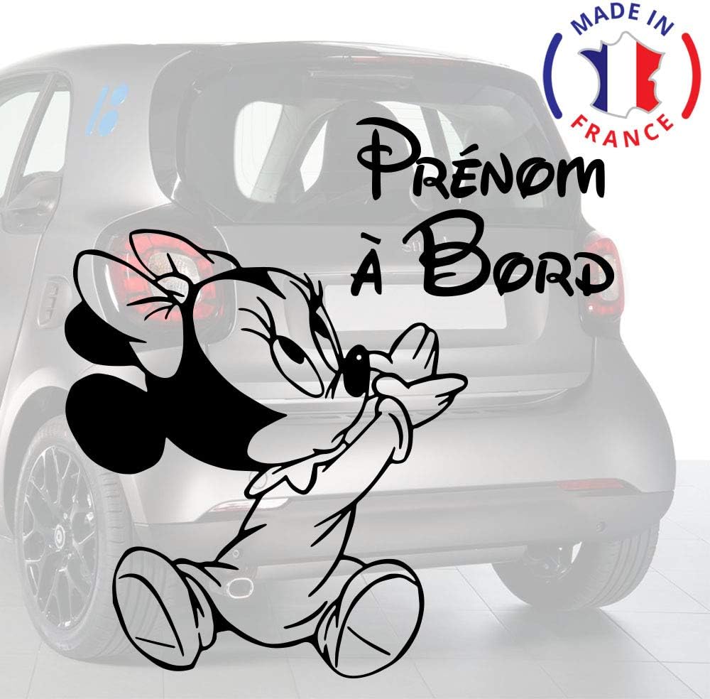 Sticker Bebe A Bord Pour Voiture Prenom Personnalise Minnie 15 Cm Noir Anakiss Cadeaux Et Produits Derives Auto Et Moto
