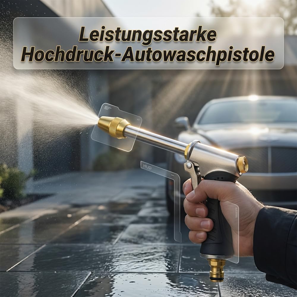 Hochdruckpistole, 2026 Neu Hochdruckdüse für Gartenschlauch mit Metall Verbindungen, Hochdruckpistole für Gartenschlauch, Turbo Hochdruckreiniger für AutowäSche GartenbewäSserung (A) 2