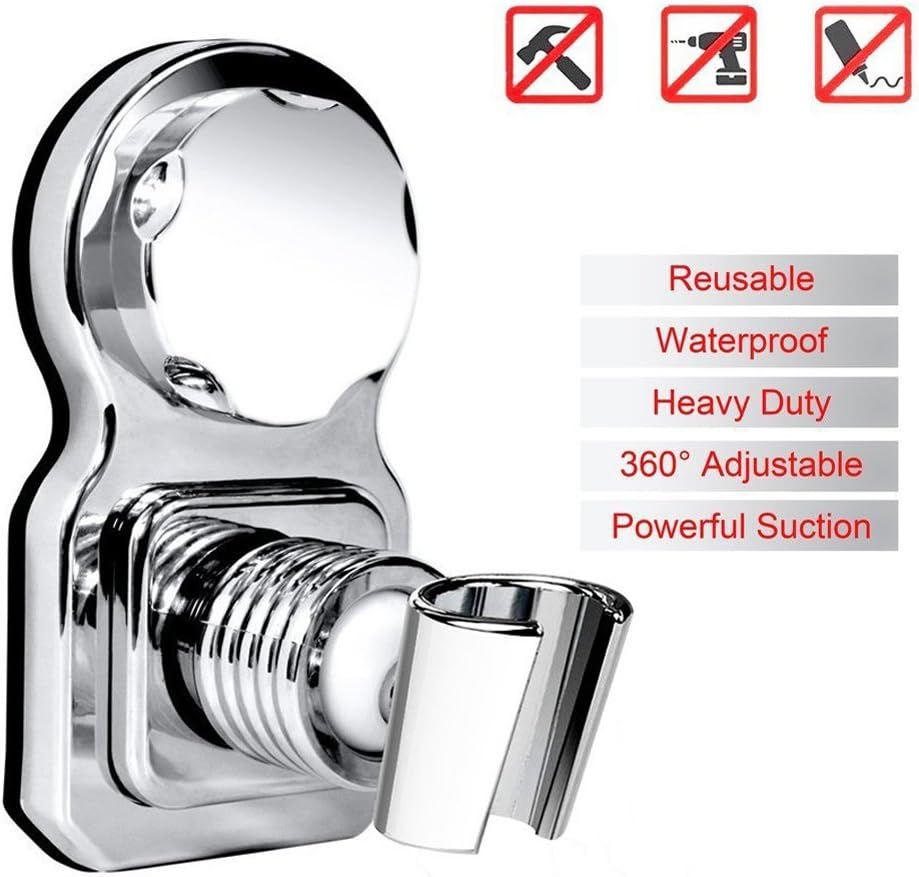DALAO Vacuum Suction Cup Shower Head Holder Bracket 360° Rotatable and Adjustable Height Wall Mount Shower Holder with Adhesive Stick Disc for Bathroom Accessories