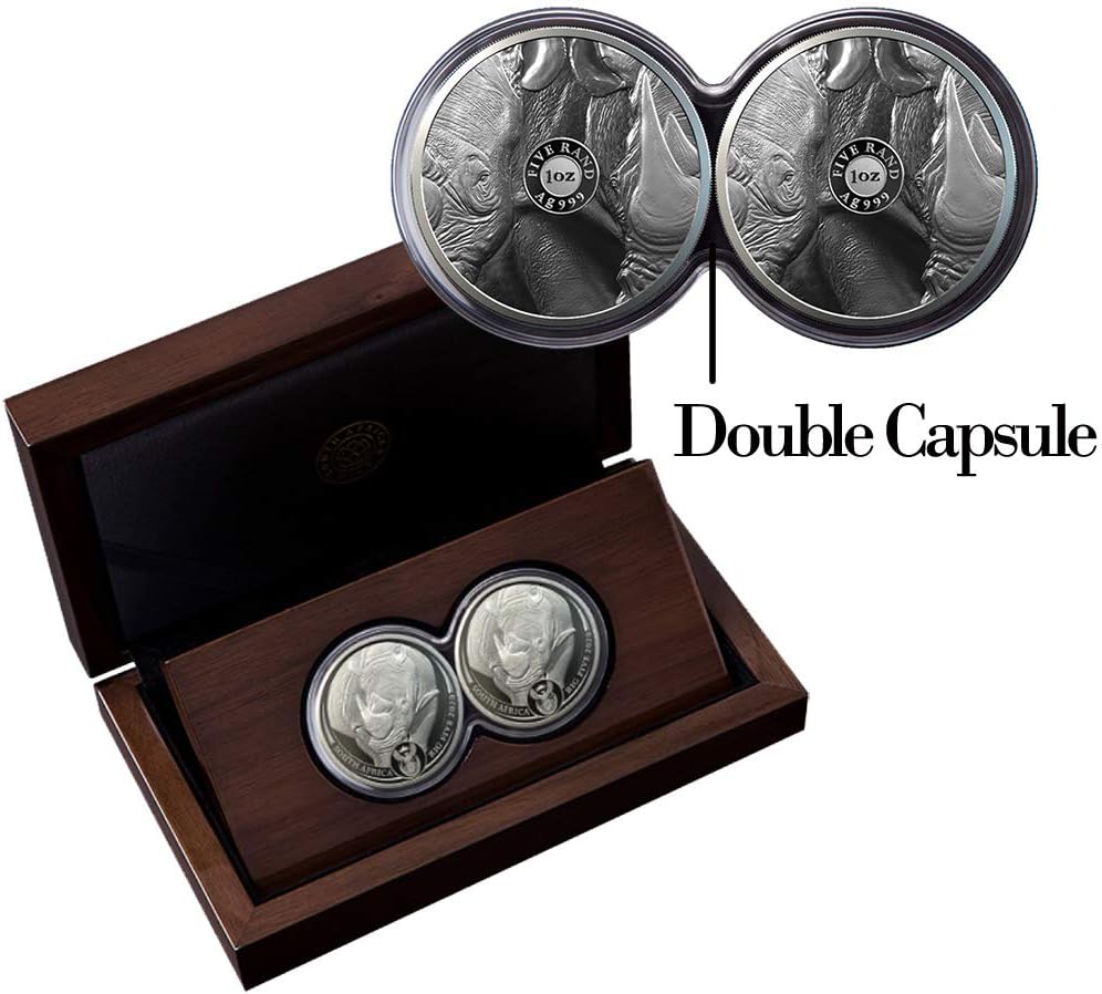 2020 ZA Big Five Africa PowerCoin BIG FIVE Rhino Set Double Capsule 2x1 Oz Silver Coins 10 Rand South Africa 2020 Proof