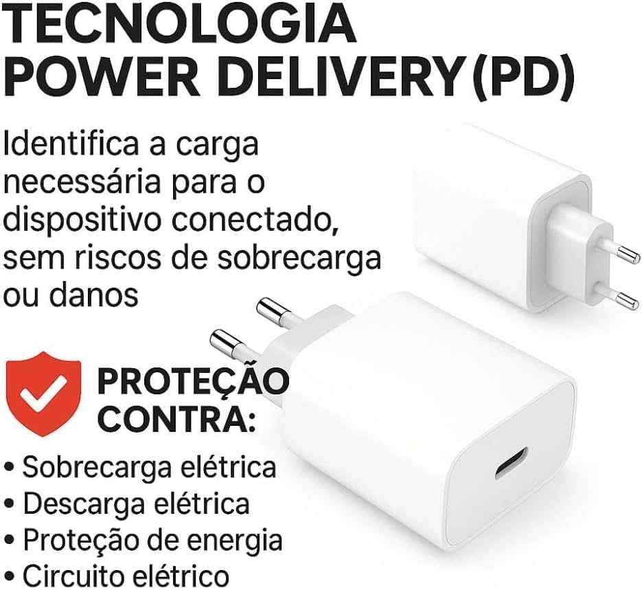 Carregador Super Turbo 25W Compatível iPhone 15/16/17, GALAXY - Todos ANDROID Entrada TIPO-C + Cabo Reforçado - Fast Power, Compatível Com Todos Dispositivos Com Entrada USB TIPO-C
