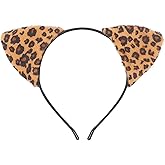 BYNYTO Leopard Cat Ears Headband for Women, Halloween Cosplay Leopard Costume Hair Accessories for Adult