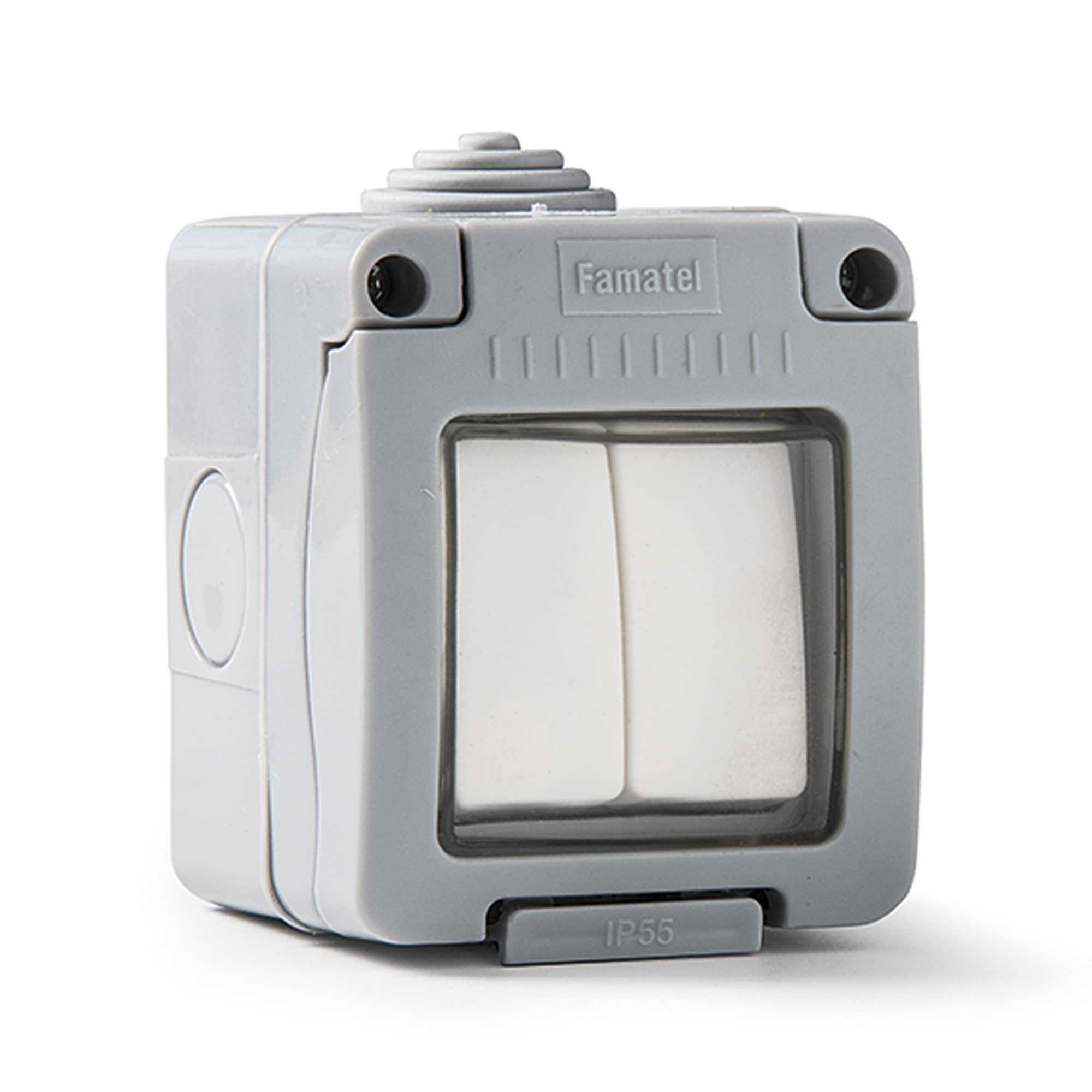 FAMATEL Switch + Push Button | Recessed Socket | Garden Series | IP55 | Child Protection | Waterproof | Easy to Install | Grey