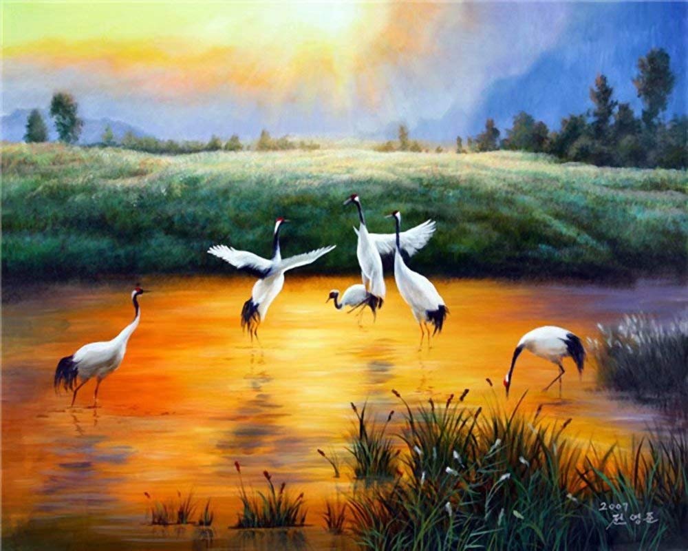 DIY 5D Diamond Painting Kit Full Drill Painting Diamond Sticker Stitch Painting Sets Sunset Lake Red