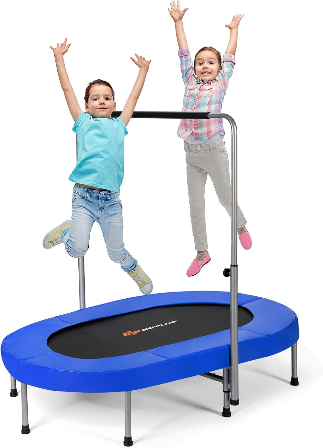 Costway Trampoline de Fitness Double Pliable 153x128cm avec Poignée Réglable sur 5 Positions