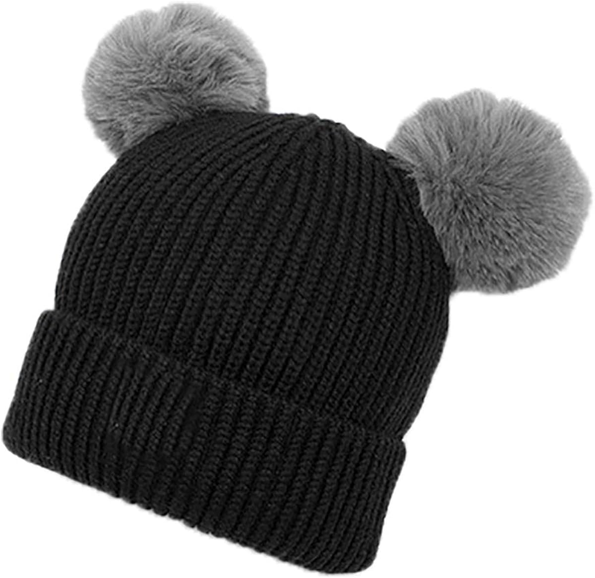 Lontg Cute Baby Girls Boys Beanie Hat Double Faux Fur Pom Pom Hat Bobble Hat Warm Crochet Knitted Hat Thermal Skull Hat Cap Skiing Hat For Newborn Infant Kids Toddler 1 5 Years