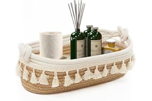 HOSROOME Small Woven Storage Basket Boho Decor Baskets for Organizing Small Storage Basket for Bedroom Nursery Livingroom Entryway,Beige