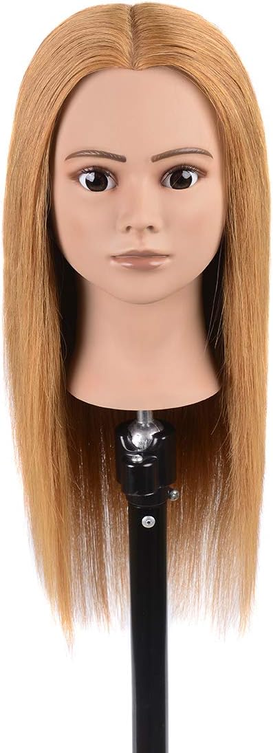 100% Human Hair Mannequin Head with Stand Training Head Cosmetology Mannequin Heads Manikin Head Light Blonde 20"-22"(From Forehead to The Back Hair End)