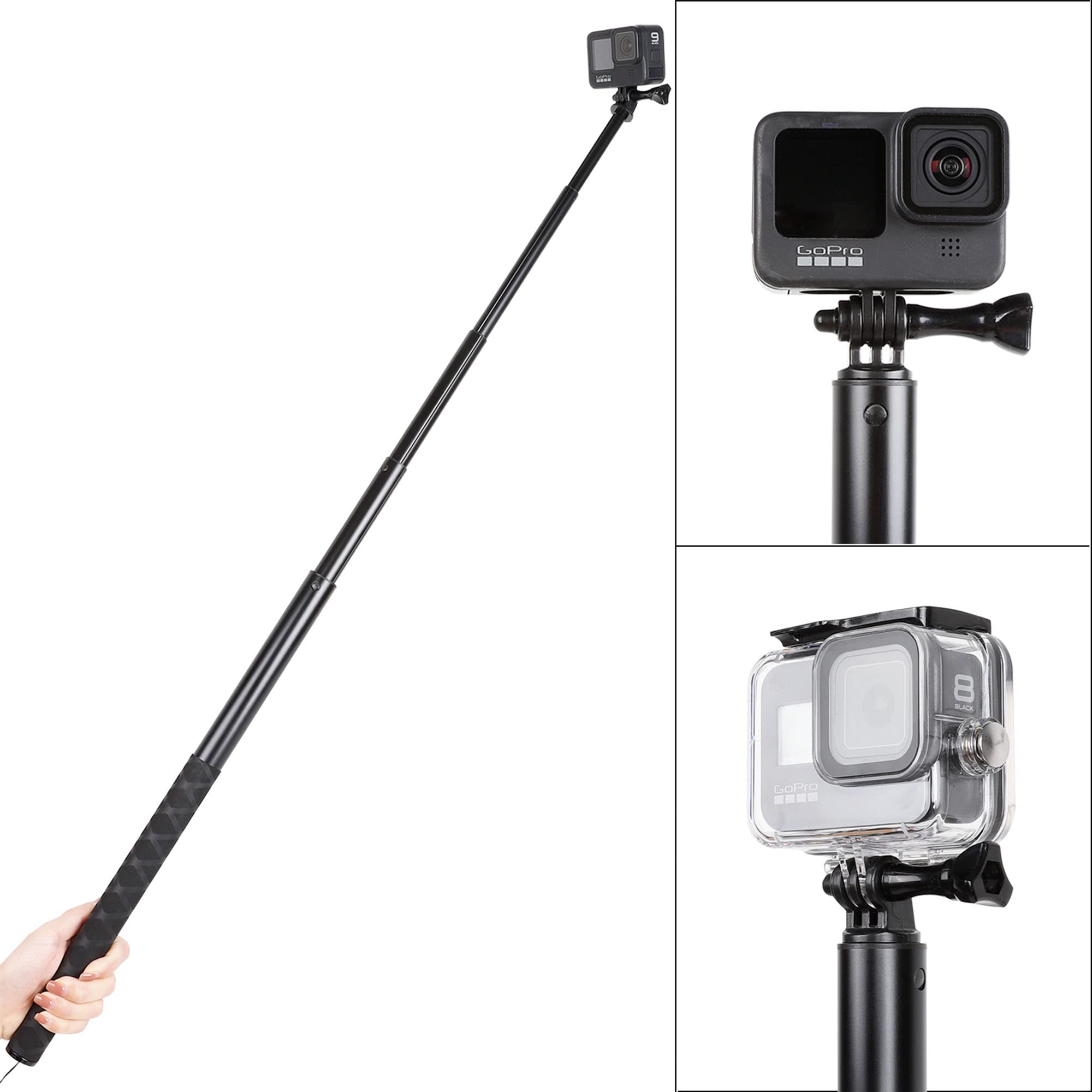 79inch Long Selfie Stick for GoPro 13/12 11 10 9 8 7 6 5 Blcak 4 Silver Go Pro Max Session, DJI Osmo Action 5 4 3 2,AKASO,Insta360 One RS R Cameras, 45-200cm Extendable Pole Monopod