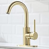 Single Handle Bathroom Sink Faucet 360° Swivel Spout Vanity Faucets with Deck Plate 4 Inch Centerset Gold Bathroom Faucets Brushed Gold Restroom Lavatory Faucet Durable & Safety