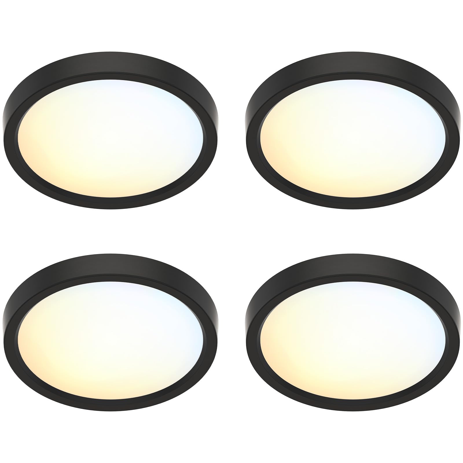 Photo 1 of JULLISON 5 Inch Black Flush Mount Ceiling Light 5CCT Selectable LED Edgelit Slim Surface Mount Downlight for J-Box, Mini Flat Panel Light, Dimmable, 120VAC, 10W, 600LM, CRI90, ETL, Wet Rated, 4 Packs