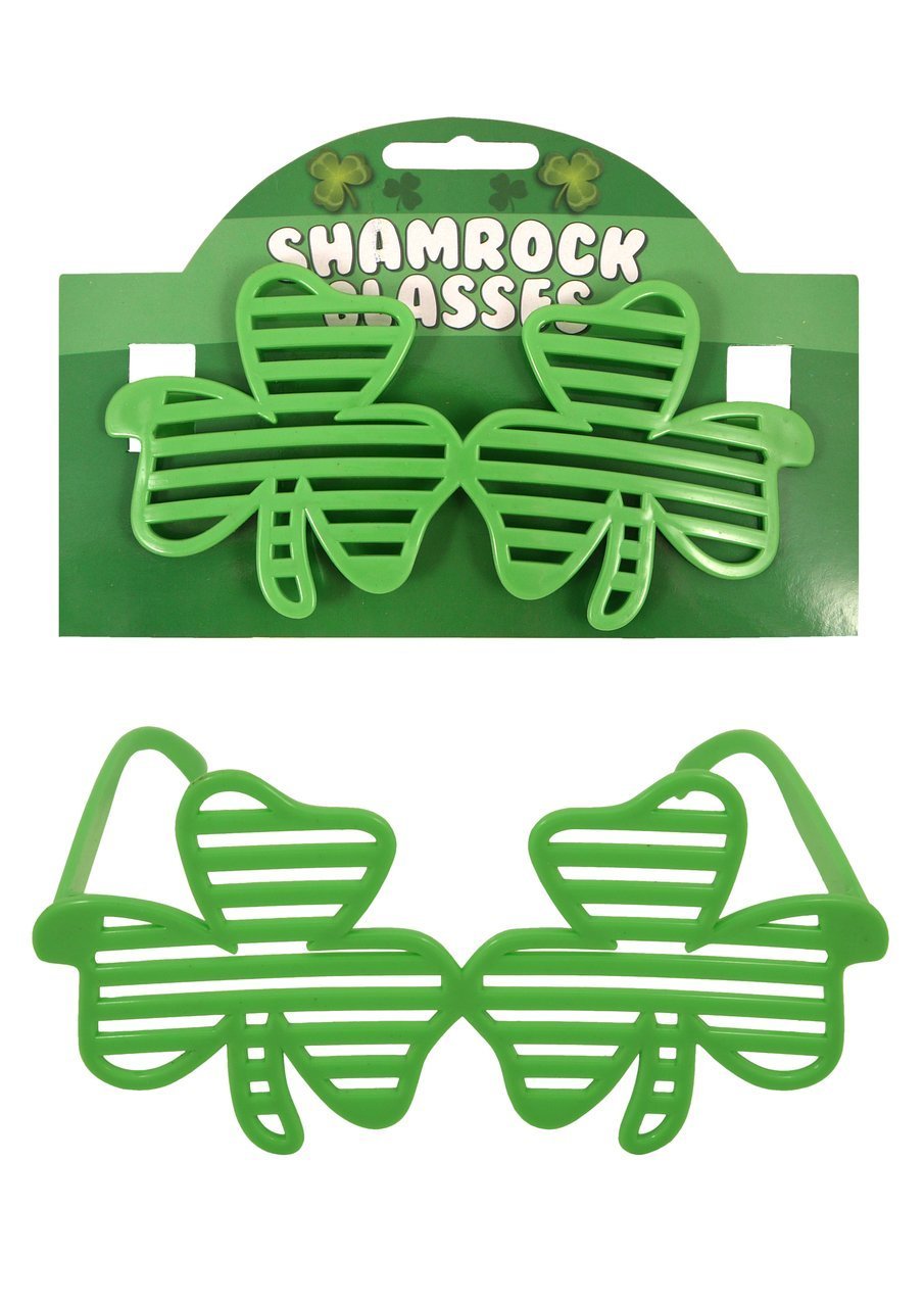 HENBRANDT Single Pair Adult Green Shamrock Shutter Glasses St Patrick’s Day Accessories Novelty Plastic Sunglasses 80s Club Eyewear Shutter Shades Retro Prop Disco Fancy Dress Costume Accessory
