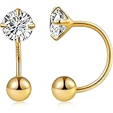 Gacimy Huggie Half Hoop Earrings for Women with Ball Screw Back, 1/2 Inches Small Gold Hoop Earrings