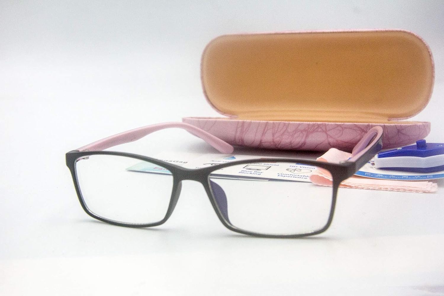 Women Anti Blue Light Glasses Block Eye Strain Glare with Case Tester, Gaming Computer Glasses Blue Light Block Glasses Filter UV Blocker Clear Lens Small Face Narrow Rectangle Nerd Frame Pink Black: Computers & Accessories