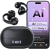 Haowolf Open Ear Earbuds, Bluetooth 5.4 Bone Conduction Clip On Headphones AI Music Generator Wireless Earbuds, 4 Mics Clear Calls, 5.7g Ultra-Light, 30H Hi-Fi Stereo Playtime for Fitness, Black