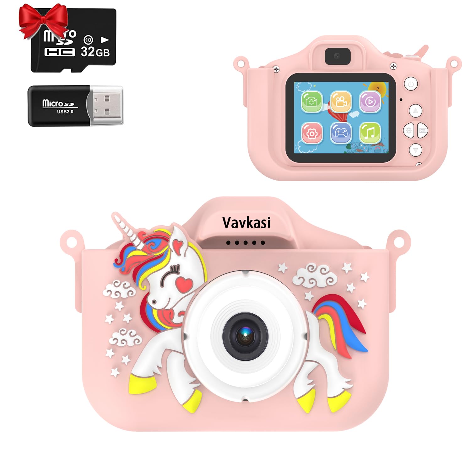 Kids Camera for Girls and Boys 2.0 Inch IPS Screen 1080P Video Camera Kids Digital Dual Camera 32GB SD Card Plus Reader Christmas and Birthday Gifts Toy for Age 2-10 Year Old (Unicornpink) — image 1