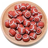 36pcs Silicone Beads for Keychain Making 12mm 15mm Bulk Baseball Basketball Football Sport Focal Silicone Loose Beads Bracelet Necklace DIY Craft Jewelry Supplies (Rugby-12mm)