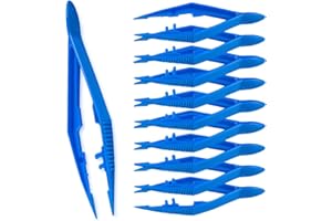 Vakly Plastic Forceps Tweezers Blue Disposable First Aid Pickup Grabbers with Finger Ridges, Serrated Tips and narrow points for Medical, Crafts, Lab and School Science Class (10)