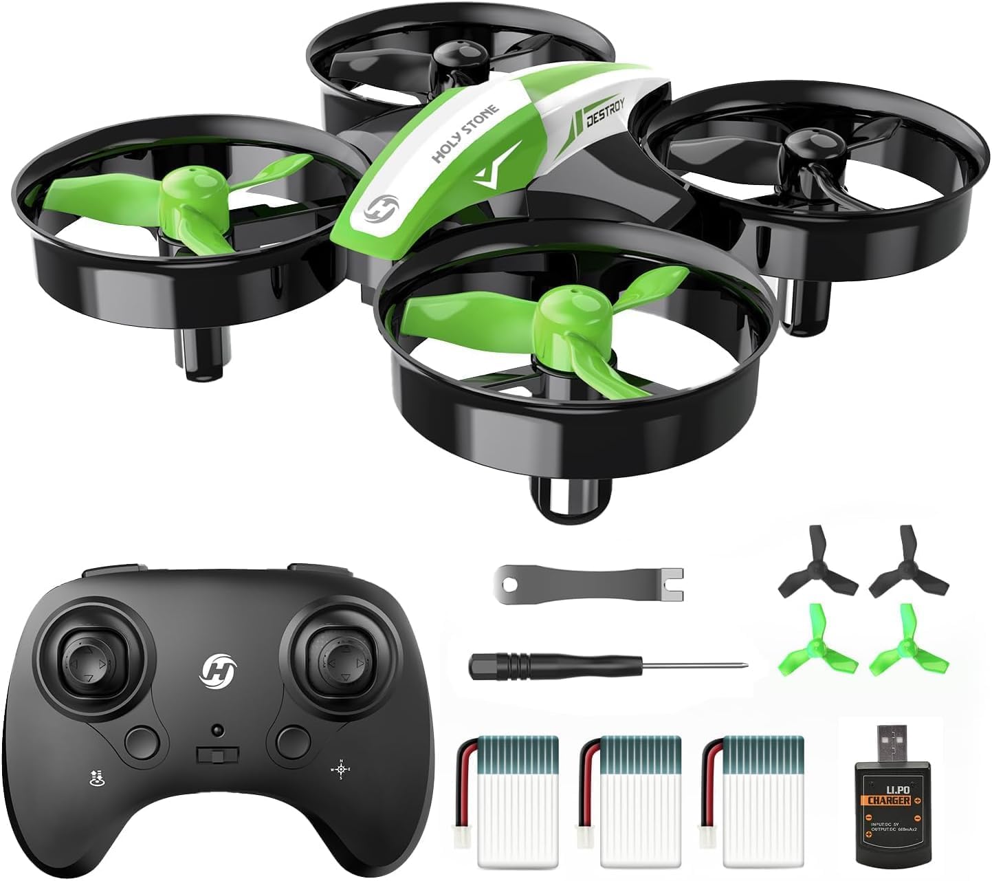 Holy Stone HS210 Kids Mini Drone for Beginners Adults, Indoor Outdoor RC Toy Quadcopter Plane for Boys Girls with Auto Hover, 3D Flip, 3 Batteries & Headless Mode, Great Toddler Gift, Green