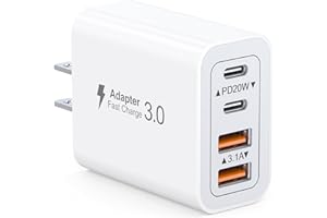 40W USB C Charger Block, 4 Port Charging Block QC+PD 3.0 Power Adapter, Type C Cube Fast Plug Wall Brick for iPhone 17/17 Pro