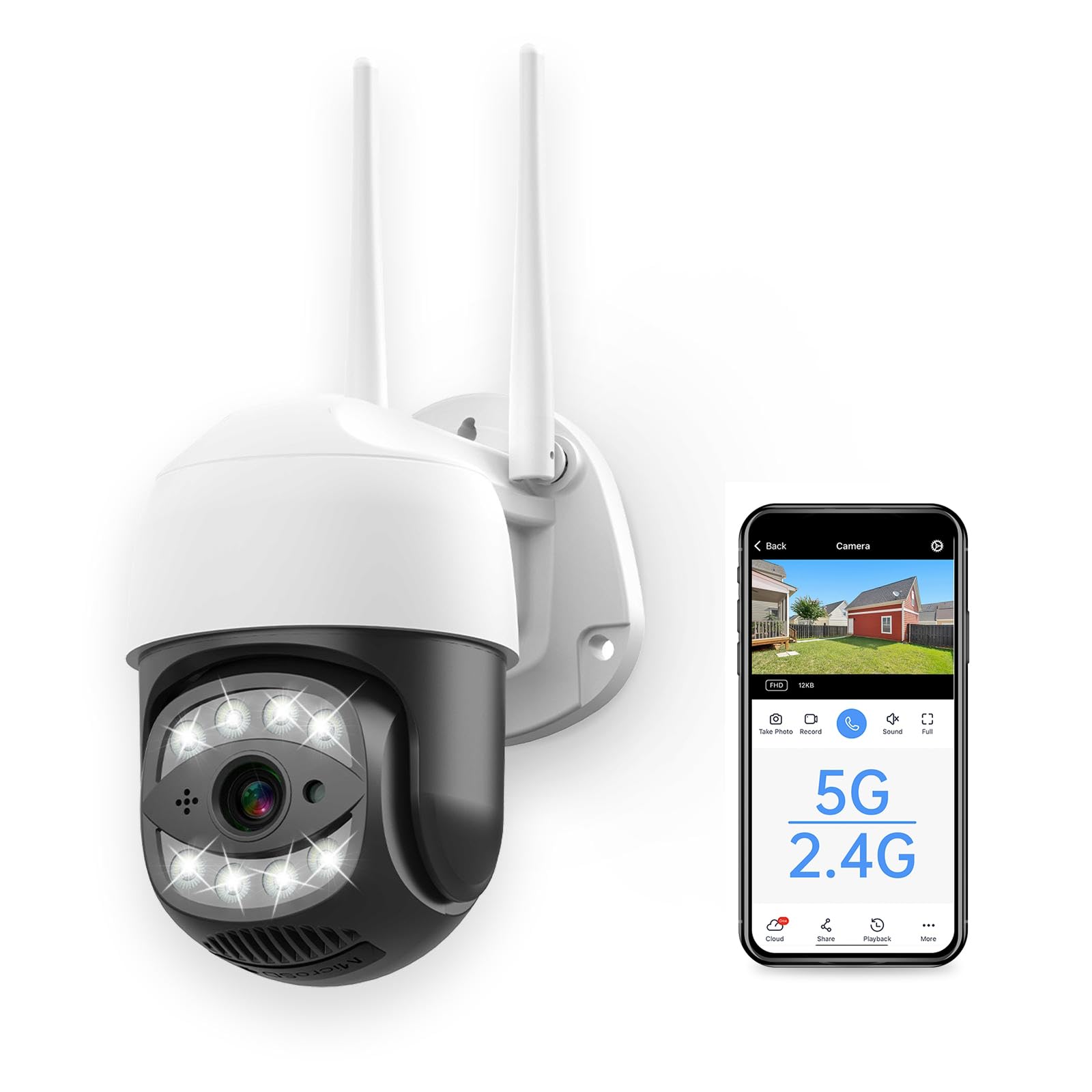 Photo 1 of SECUEYE APP 4MP/5MP Dome Camera Dual-Band WiFi 2.4GHz 5GHz Pan/Tilt/Zoom Automatic Tracking Human Dection Color Night IP65 Waterproof 24/7 Recording Outdoor Security (C17HN)