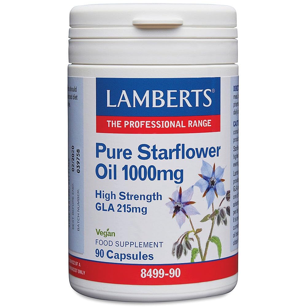 Lamberts Pure Starflower Oil 1000mg – High Strength GLA Source – Cold Pressed Borage Oil – 90 Vegan Capsules