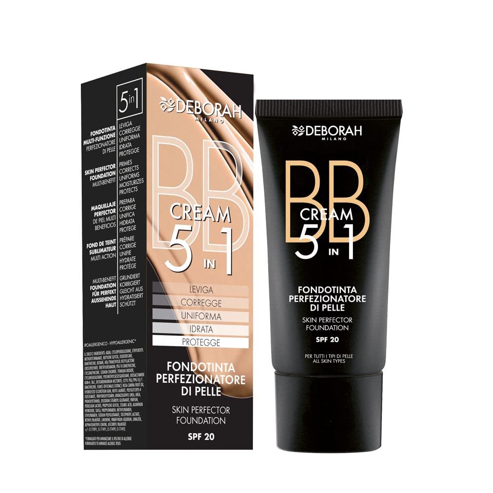Deborah Milano BB Cream Foundation 5 in 1 Formula, Primes, Conceals, Evens, Moisturises and Protects with SPF 20 5.1g 4