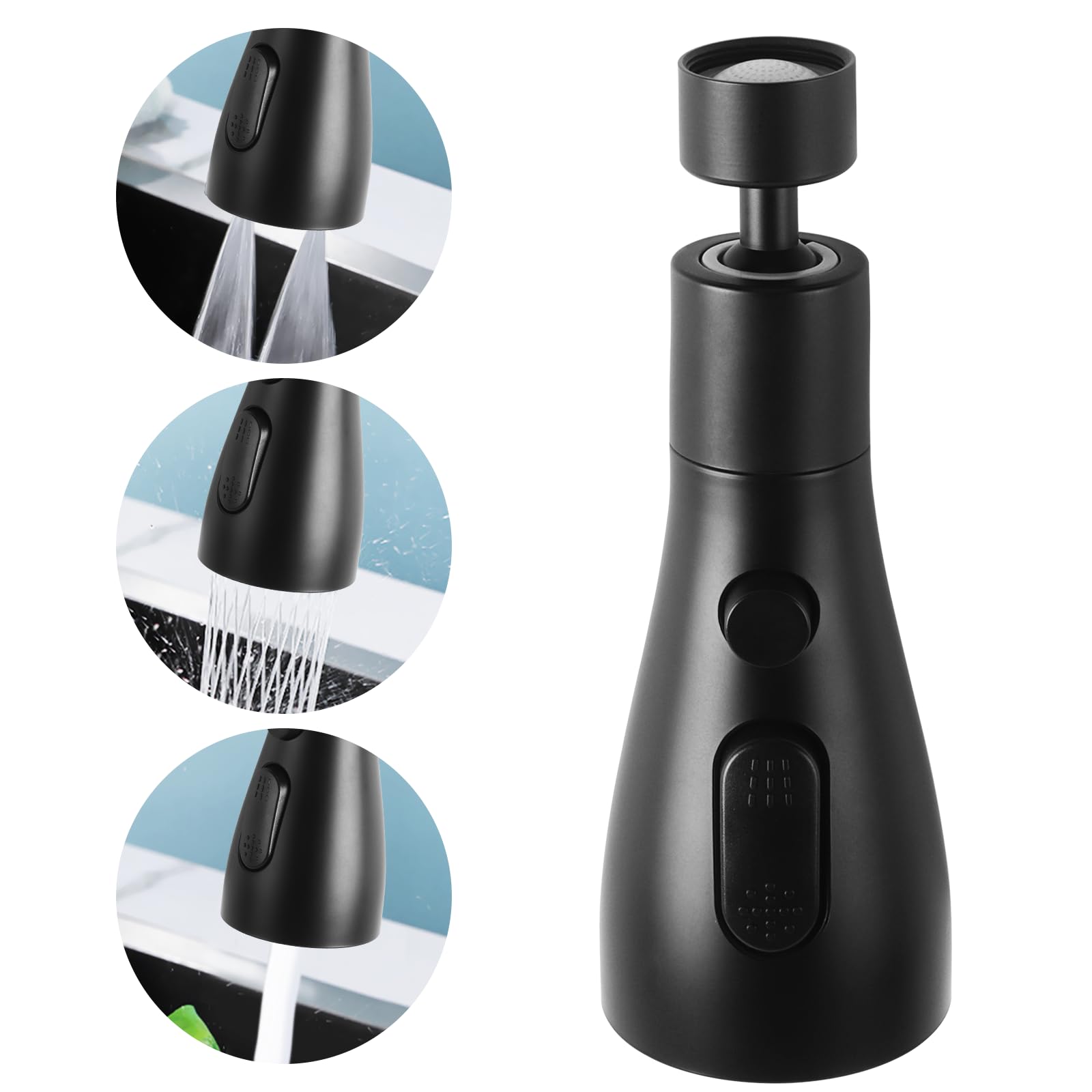 Photo 1 of Longing Home 3 Function Sink Faucet Extender, Kitchen Faucet Sprayer Head Replacement, Kitchen Swivel Spray Spout Part Connector,Faucet Sprayer Nozzle, Rotating Robotic Arm Faucet Extension- Black