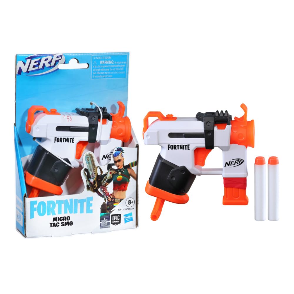 Nerf Fortnite Micro Tac SMG Mini Dart-Firing Blaster, Fortnite Tac SMG Equipment Design, Includes 2 Nerf Elite Darts