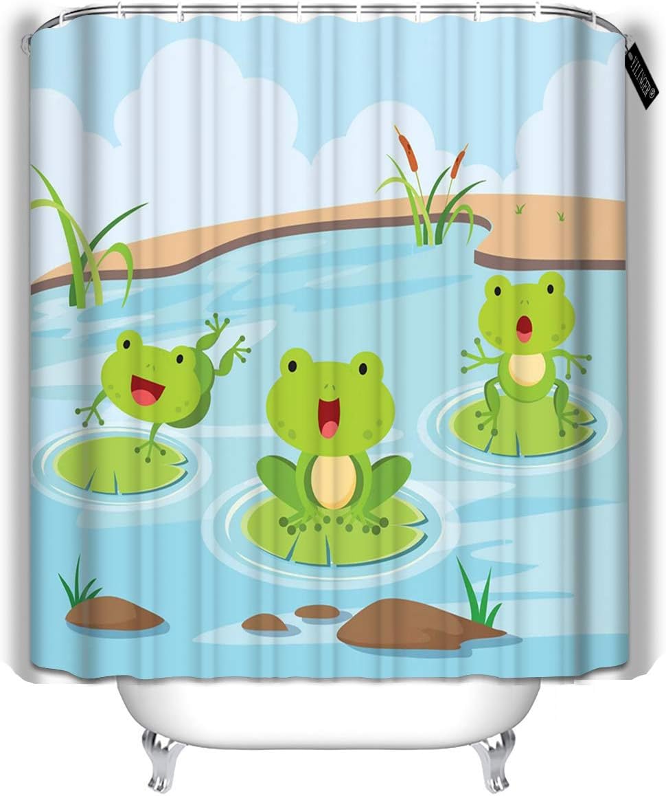Amazon Com Yilinger Bath Shower Curtain Little Frogs In The Pond Cute Having Fun Cloth Fabric Bathroom Decor Set 72 X78 Home Kitchen