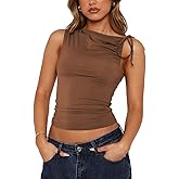 MVKV Women Going Out Summer Tank Tops Summer Casual Basic Cute Sleeveless Crop Top Vacation Fashion Outfit Clothes