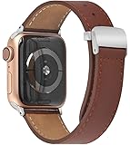 PUGO TOP Leather Strap Compatible for Apple Watch Series 5 4 40mm 44mm Series 3 2 1 38mm 42mm Replacement Wristband Sport Band for Iwatch Nike+, Edition, Stainless Steel Metal Buckle(42mm/44mm, Brown)
