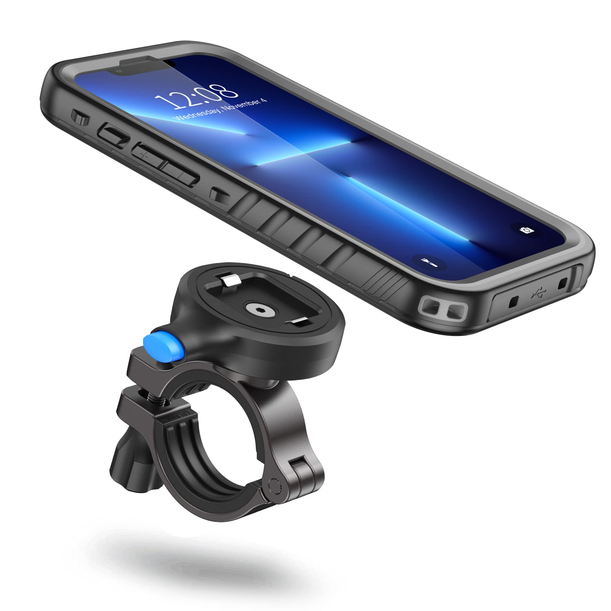 Cozycase Waterproof iPhone 13 Mini Bike Bike Holder – Metal Phone Holder for Road Bike/Mountain Bike/Scooter/Scooter/Handlebar/Bicycle with Touch Screen Rain Bike Holder【Anti-Vibration – Rotating】