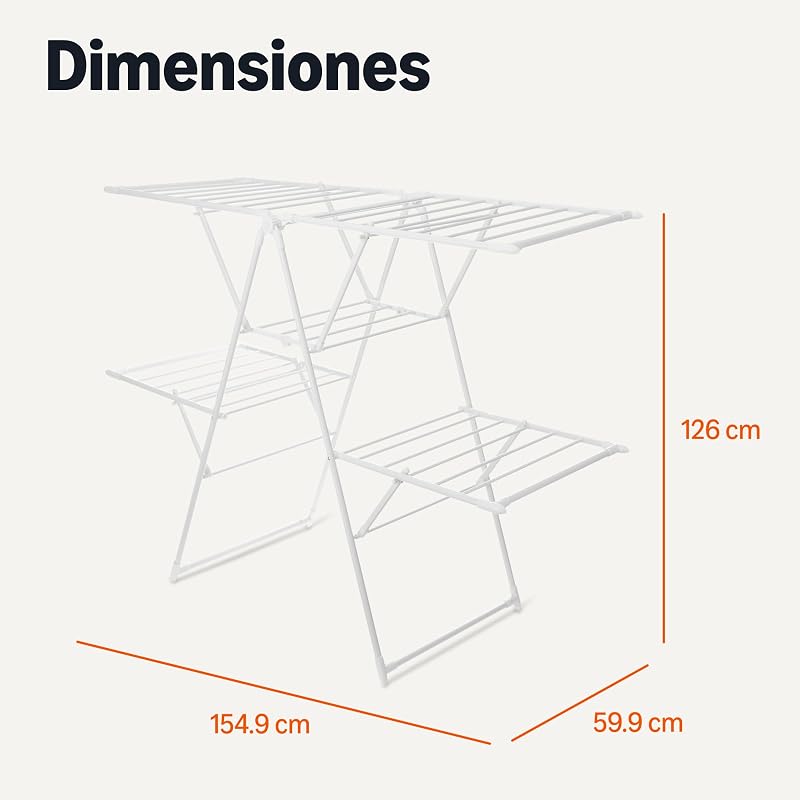 Tendedero Plegable de Metal de 4 alas, 155 x 60 x 126 cm, Color Blanco