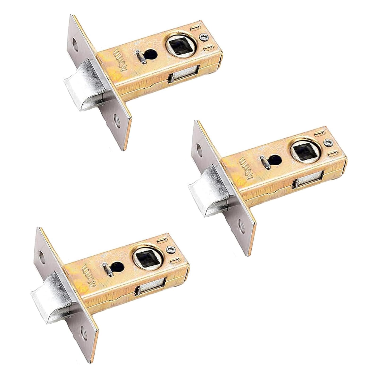 TOP-VIGOR 3Pcs 40mm Tubular Mortice Latch, Flat Tongue Lock Mute Door Latch Sprung for Internal Doors, Lever Door Handles