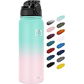 Fanhaw 20 oz Insulated Stainless Steel Water Bottle with Anti-Dust Chug Lid, Leakproof Vacuum Metal Bottle for Kids, Women & Men (Green Pink)