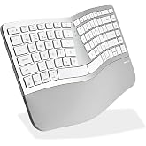 Macally Ergonomic Keyboard for Mac Wireless, Split Bluetooth &amp; USB-C+A Wired Dual Mode Keyboard, Rechargeable Multi-Device Ergonomic Keyboard for MacBook iMac iPad iPhone with Wrist Cushion