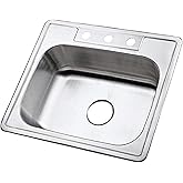 Kingston Brass Gourmetier GKTS2520 Self Rimming Single Bowl Kitchen Sink 3 Holes 25-Inch-Length by 22-Inch-Width by 6-Inch-De
