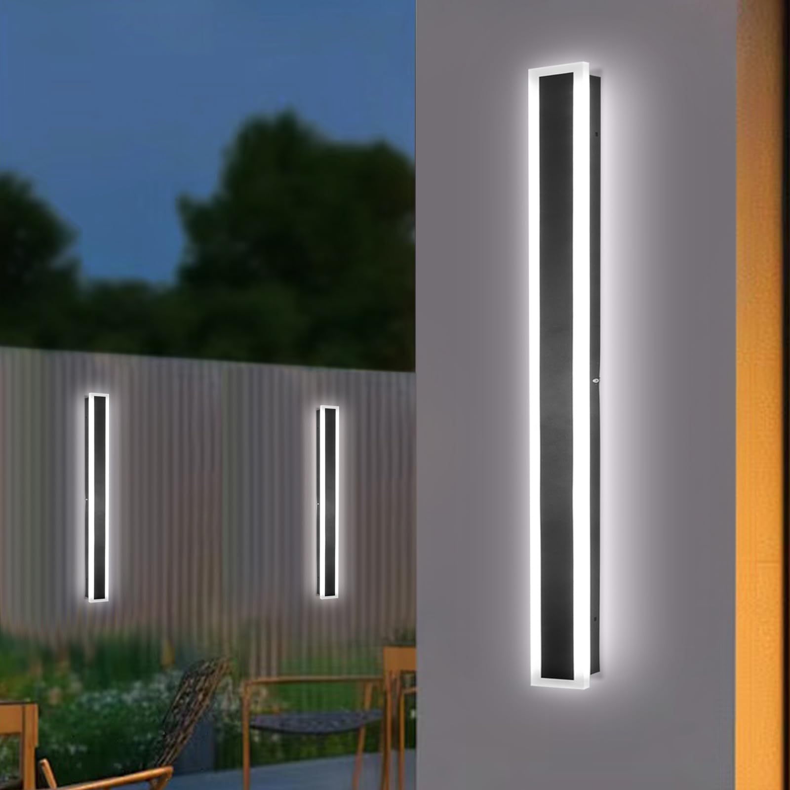 Photo 1 of 2 Pack 39.4In Outdoor Wall Sconce Black Modern Wall Light Exterior Fixtures for House Dimmable Acrylic Linear Outside Wall Light for Doorway, Stairway, Garage, Patio