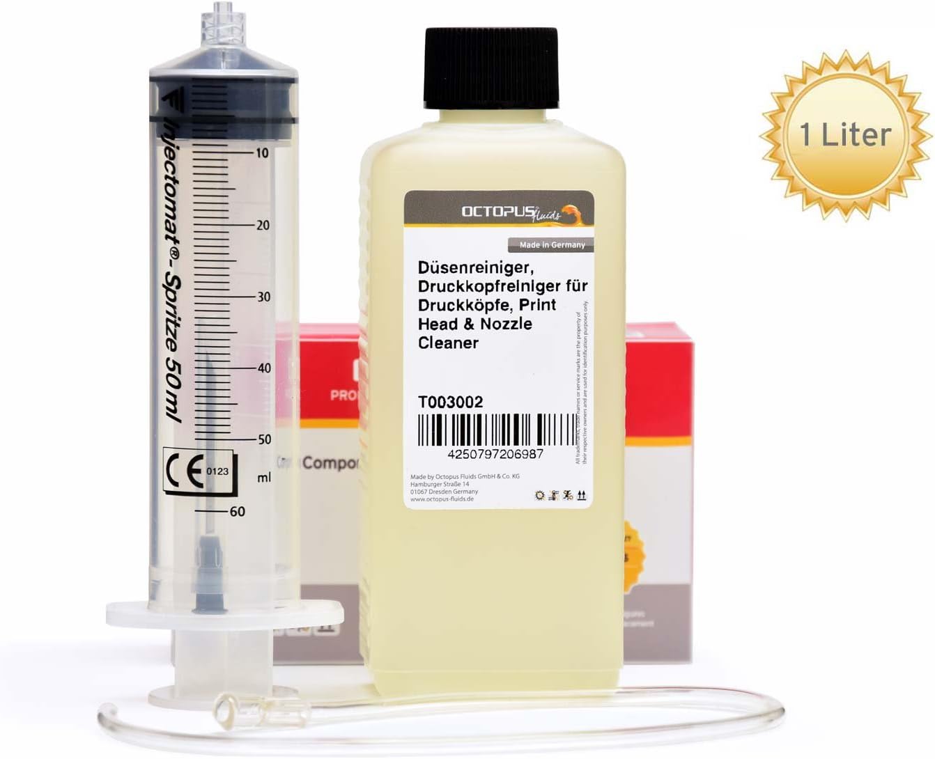 Octopus 1000 ml Nozzle cleaner, printer head cleaner for Brother printer heads with tube adapter