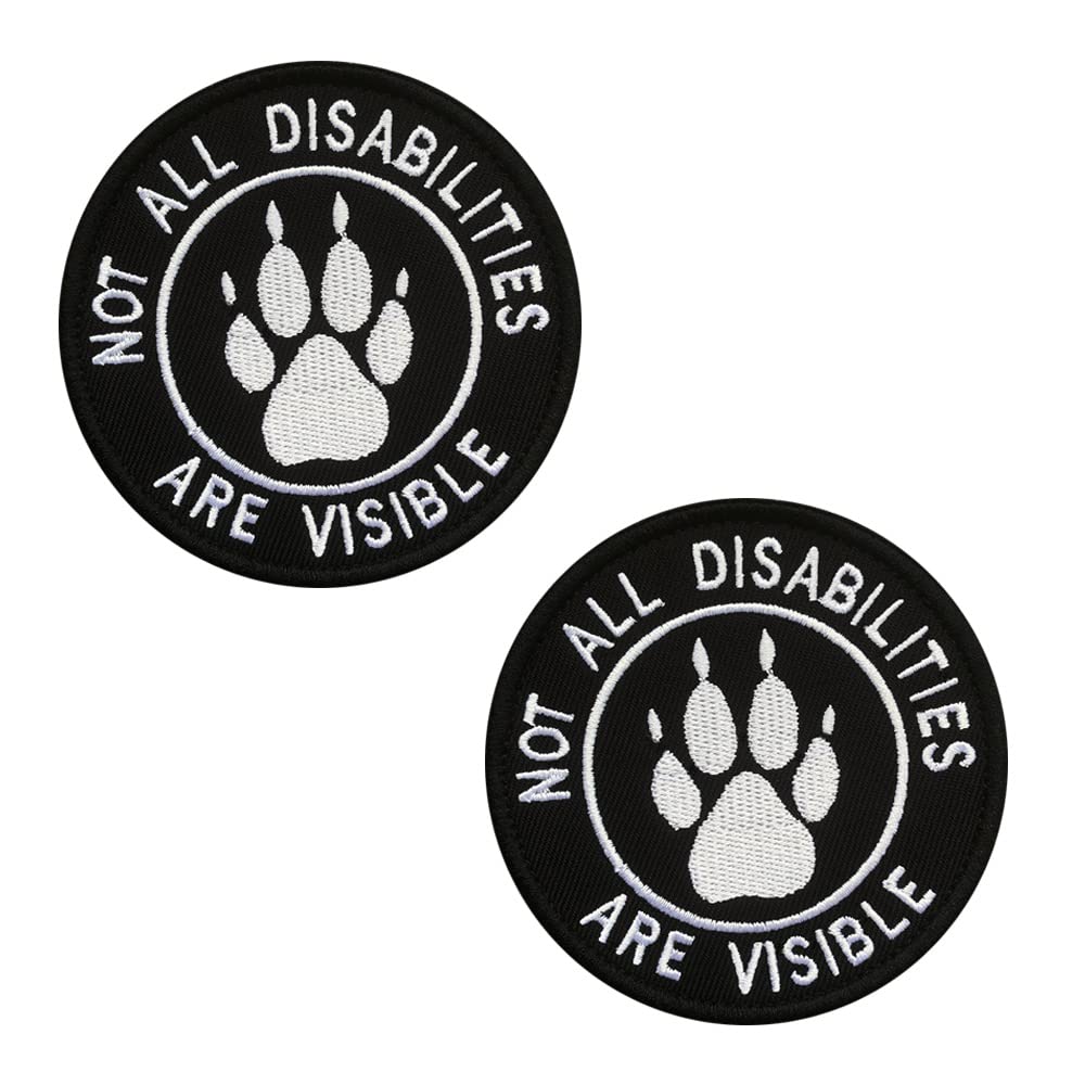 2 Packs Emotional Animal Patch Not All Disabilities are Visible Vests/Harnesses Tactical Military Badge Emblem Embroidered Fastener Hook & Loop Patches Appliques 3.15 Inch Sized