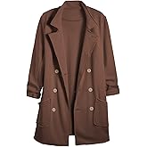 Ainangua Tipperary Trench Coat Women Double Breasted Lapel Long Coat Winter Fall Fashion Fleece Jacket(Brown,S)