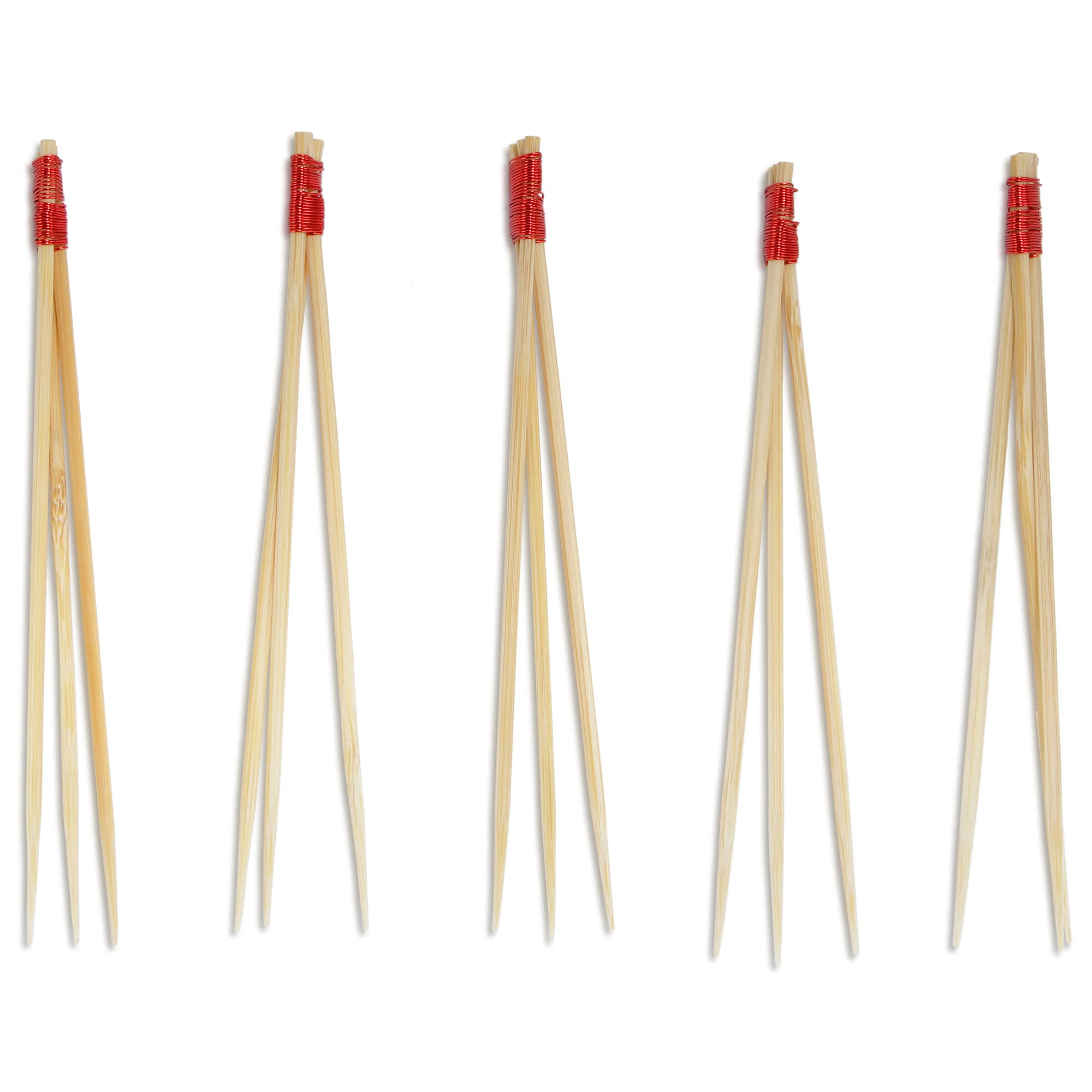 BambooMN - Bamboo Trident Picks - Red Wire - for Catered Events, Holidays, Restaurants or Party Supplies - 3.5" - 300 Pieces