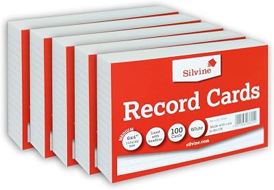 Silvine Record Cards Bulk Pack 500 6x4 White Lined Headline A6 152x102mm