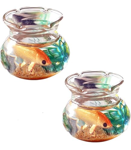 Amazon.com: 2 Pieces Miniature Fish Bowl Set, Round Resin Fish